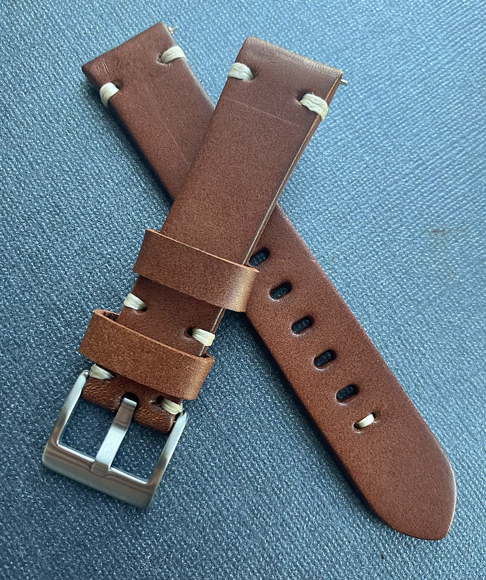 Thumbnail: 20mm BROWN Crazy Horse vintage leather strap WHITE stitch