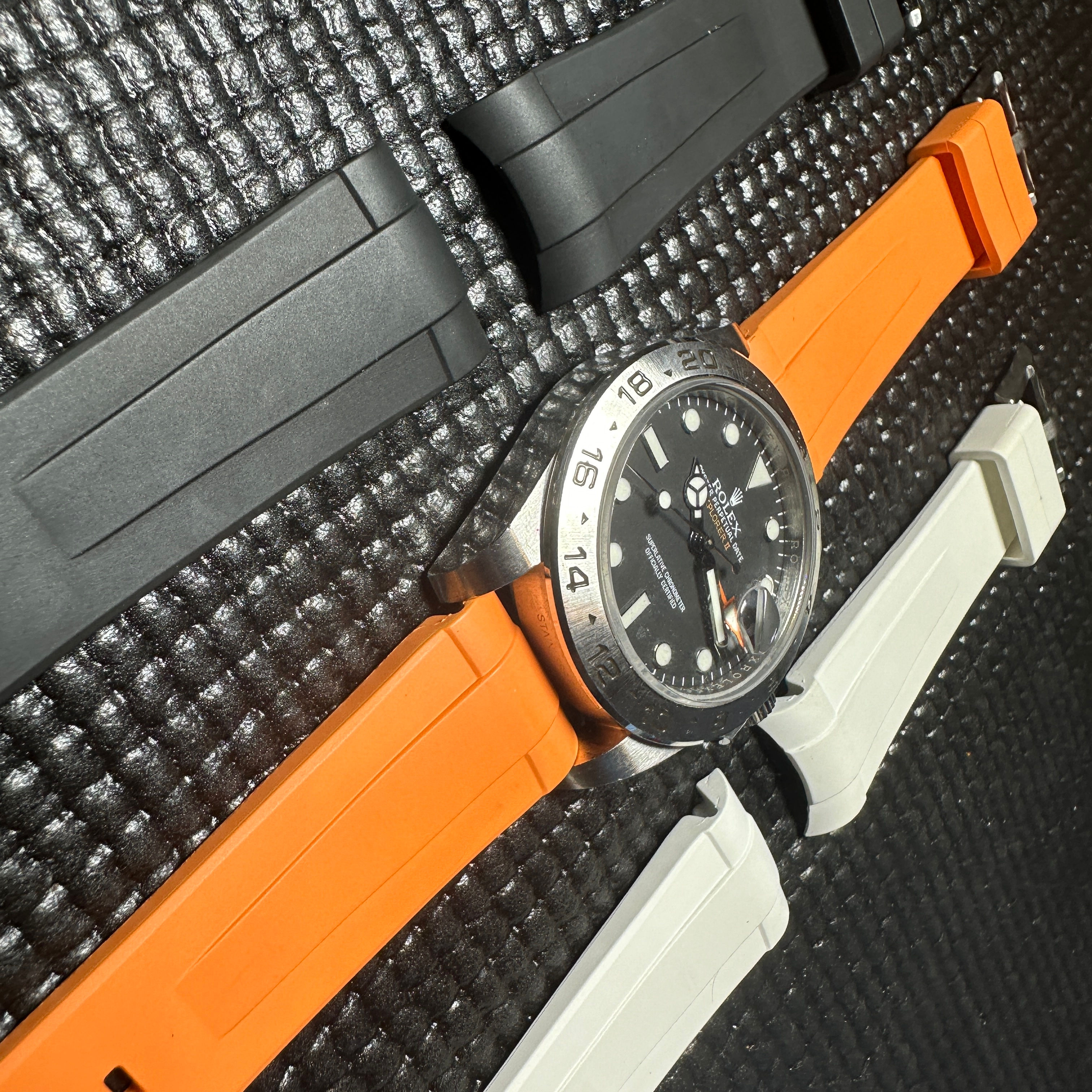21mm WHITE BLACK ORANGE Vulcanized Caoutchouc rubber Straps Rolex EXPLORER II