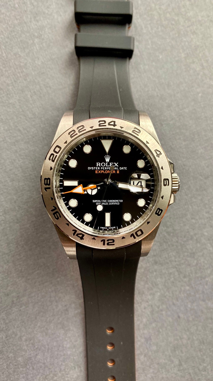 Thumbnail: 21mm BLACK/ORANGE Vulcanized Rubber for EXPLORER II READ BELOW