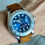 Thumbnail:  Thick midnight BLUE suede watch straps BROWN stitch