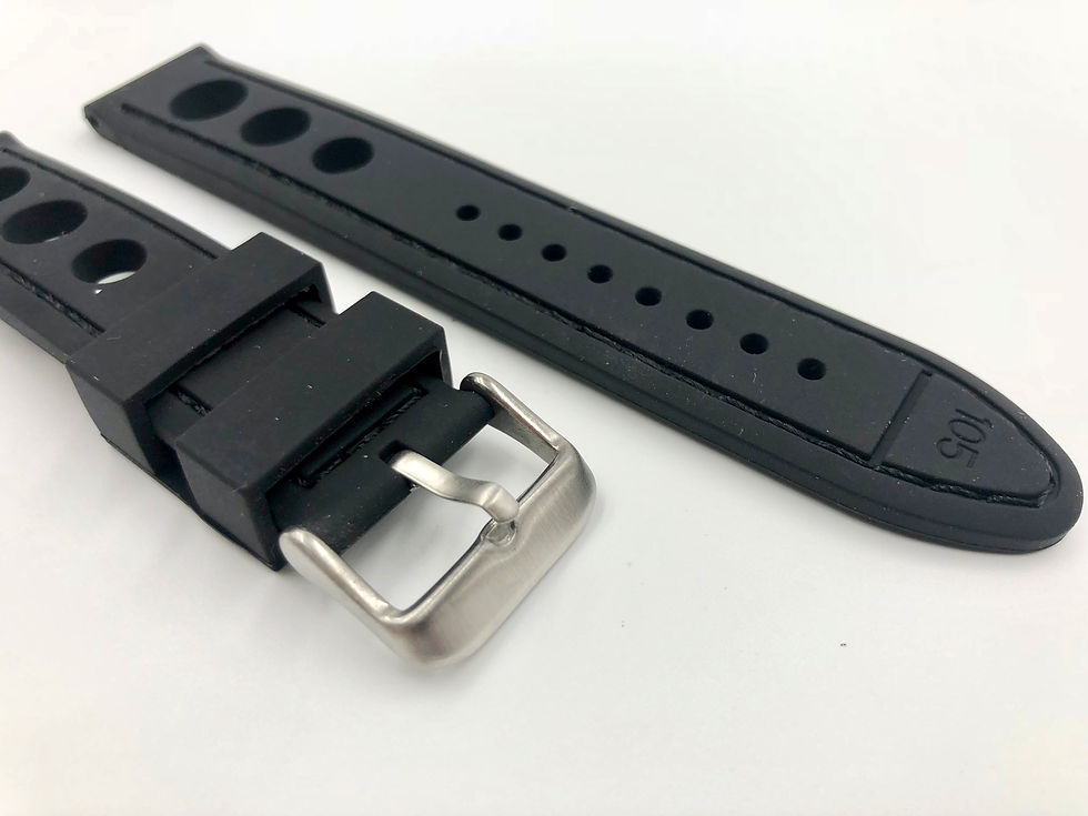 Thumbnail: Thick Black Rubber Strap Black Stitching