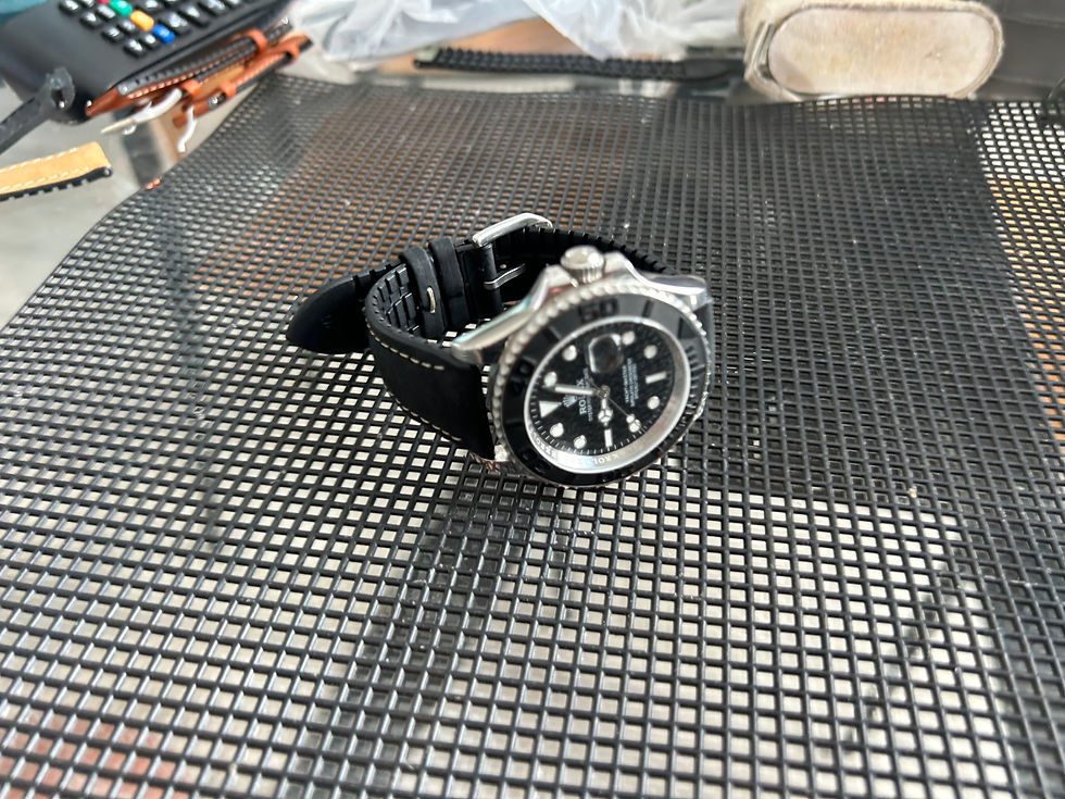 Thumbnail: 20mm BLACK Waterproof Rubber &; Top Grain Leather strap, open