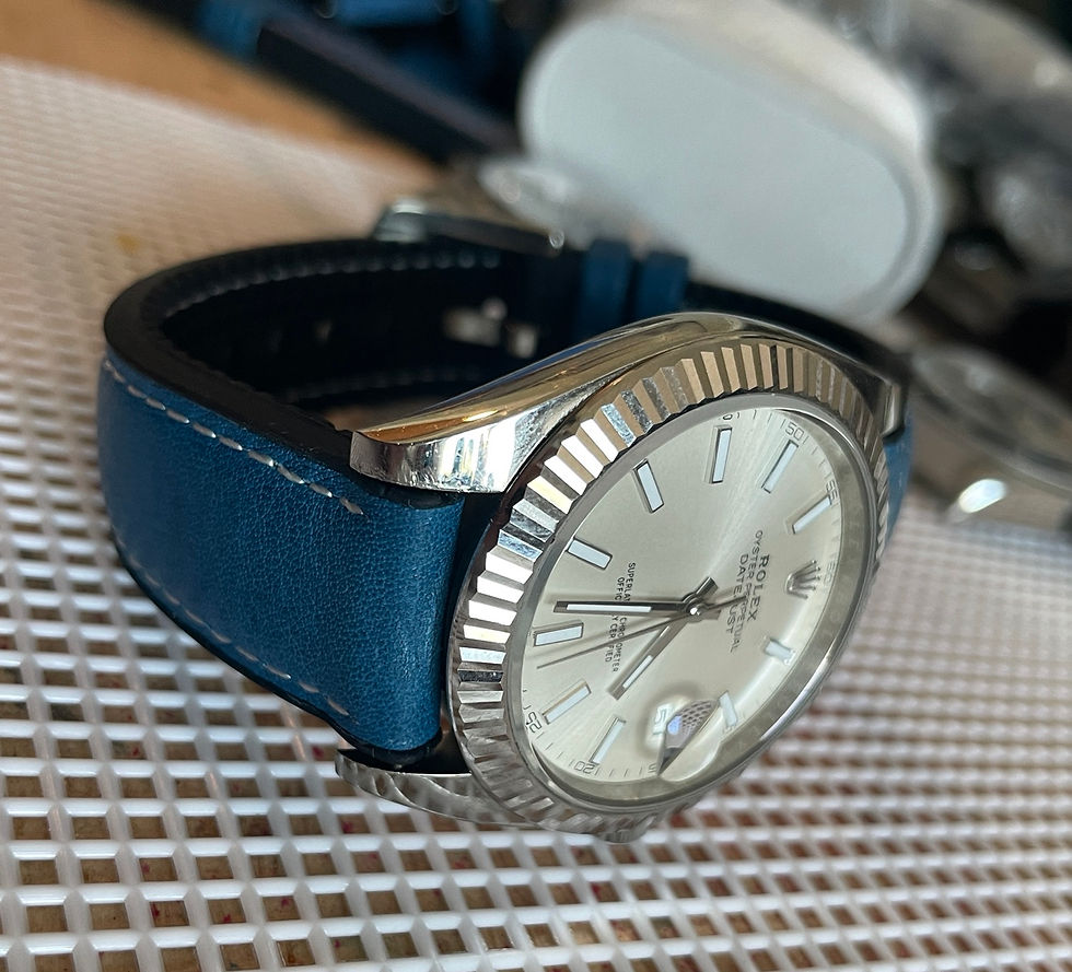 Thumbnail: 20mm Waterproof BLUE Full Grain Leather Watch Strap Rubber Bottom Swim WHITE