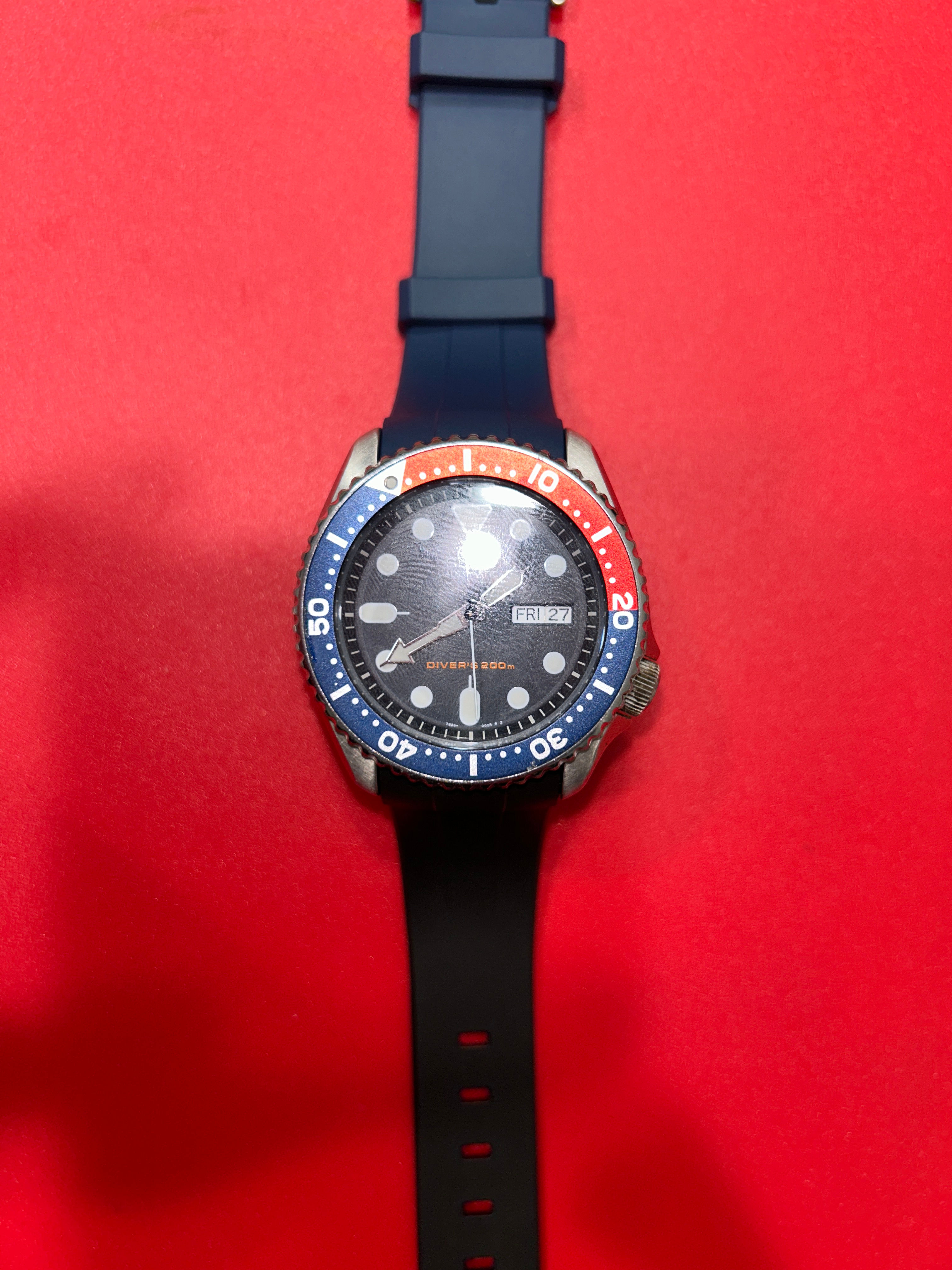 22mm NAVY/BLACK Vulcanized Caoutchouc rubber Strap Seiko