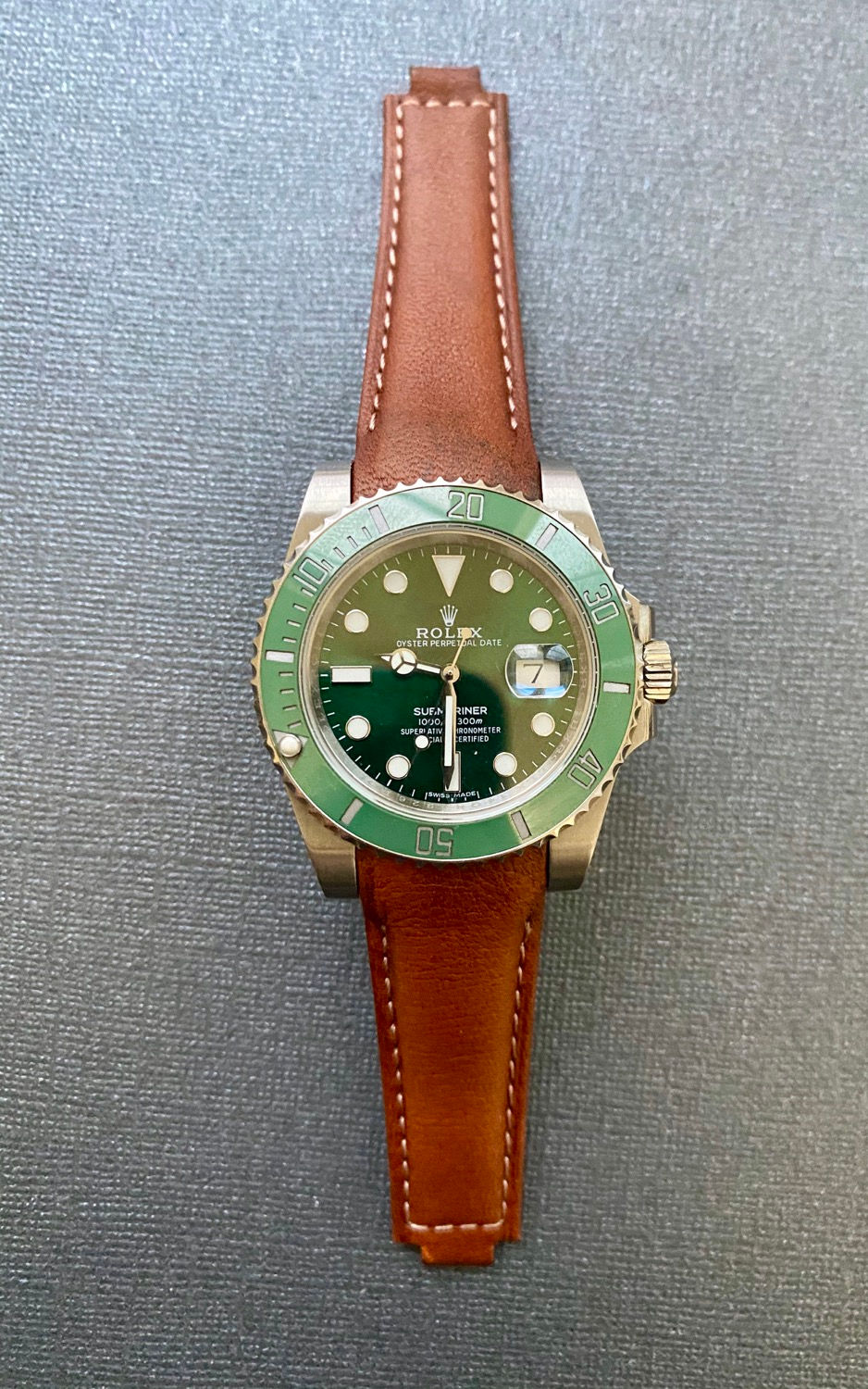 Thumbnail: 20mm Deep BROWN curved leather strap for Rolex watches (Submariner) 