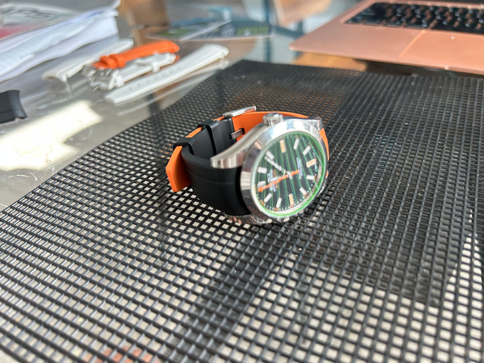 Thumbnail: 20mm BLACK/ORANGE Vulcanized Caoutchouc rubber Strap Rolex Milgauss