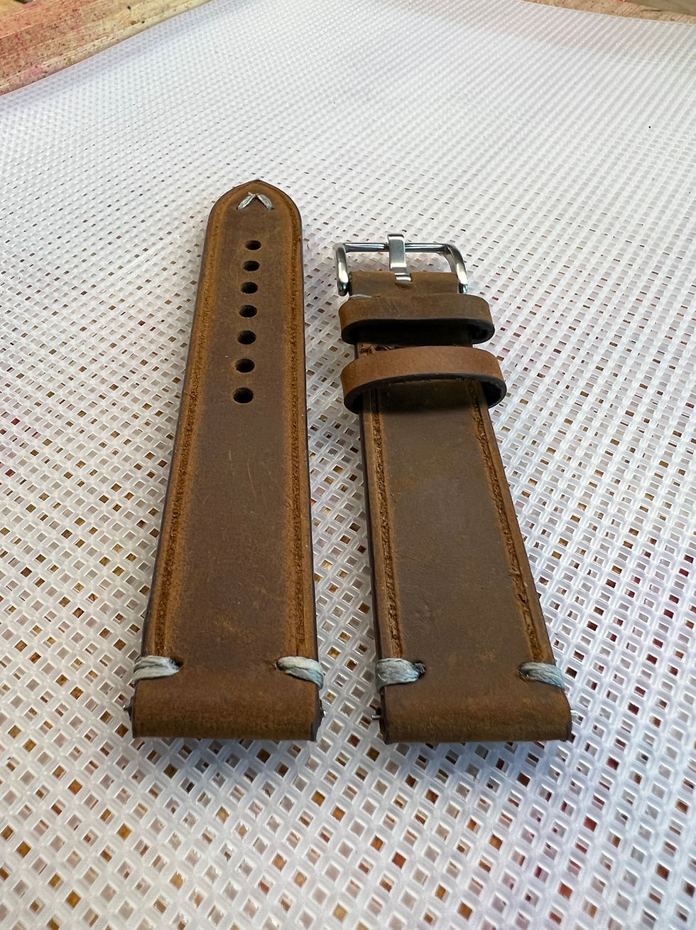 Thumbnail: Brown Edged Crazy horse leather strap GRAY stitch