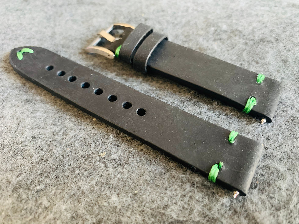 Thumbnail: Thick Black Crazy Horse Leather watch strap - Green Stitch