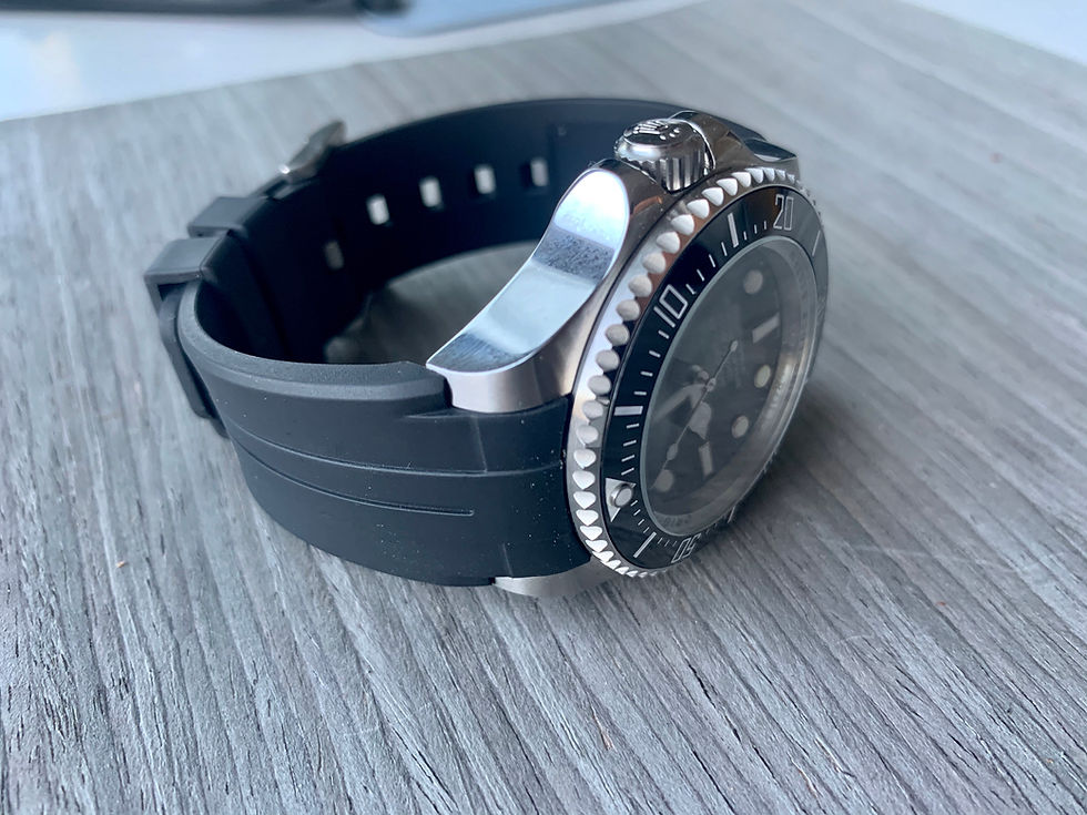 Thumbnail: 21mm Black Vulcanized Flared Rolex Rubber Strap BLACK stripe DeepSea