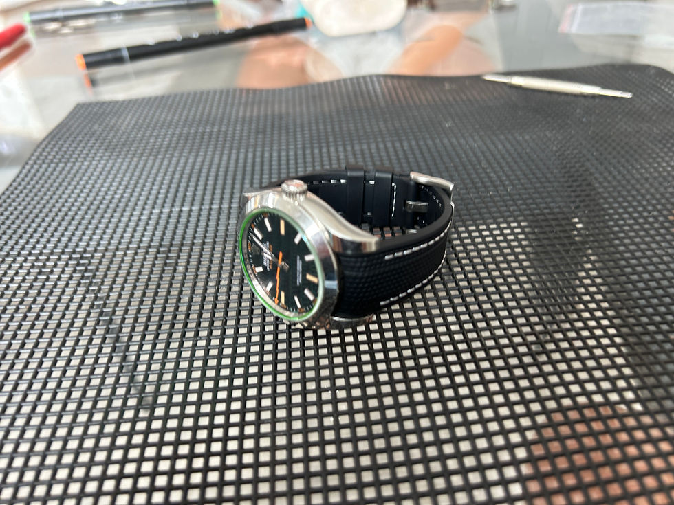 Thumbnail: 20mm BLACK Rubber Sailcloth GREEN/WHITE Stitch Rolex Milgauss