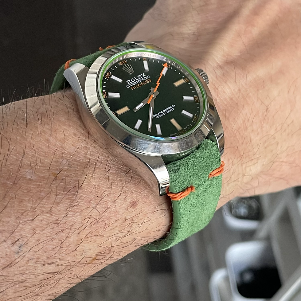 Thumbnail: GREEN Suede leather strap ORANGE Cord