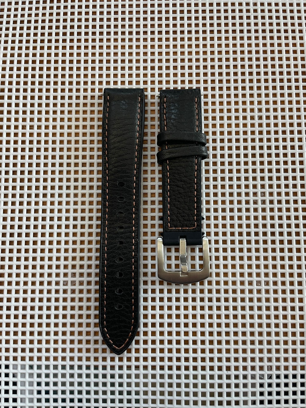 Thumbnail: Waterproof BLACK Leather Watch Strap Rubber Bottom ORANGE Stitch