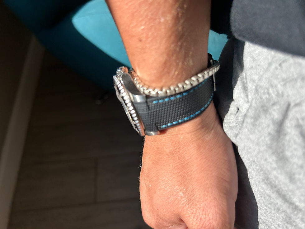 Thumbnail: 22mm BLACK Rubber Sailcloth AQUA Stitch Rolex Sea-Dweller