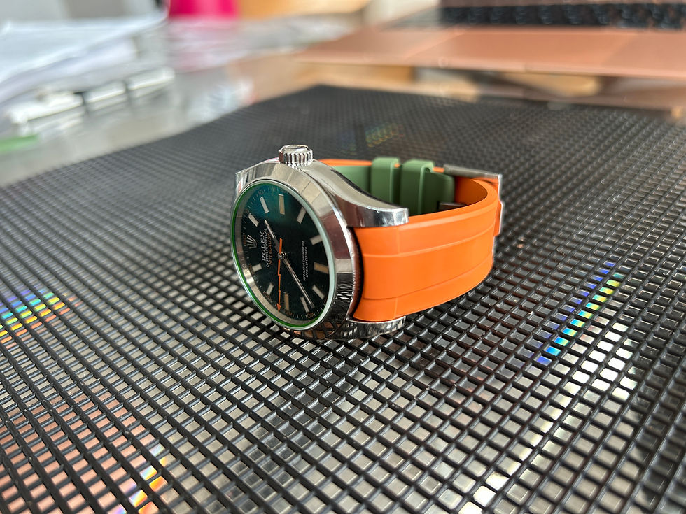 Thumbnail: 20mm GREEN/ORANGE Vulcanized Caoutchouc rubber Strap Rolex Milgauss