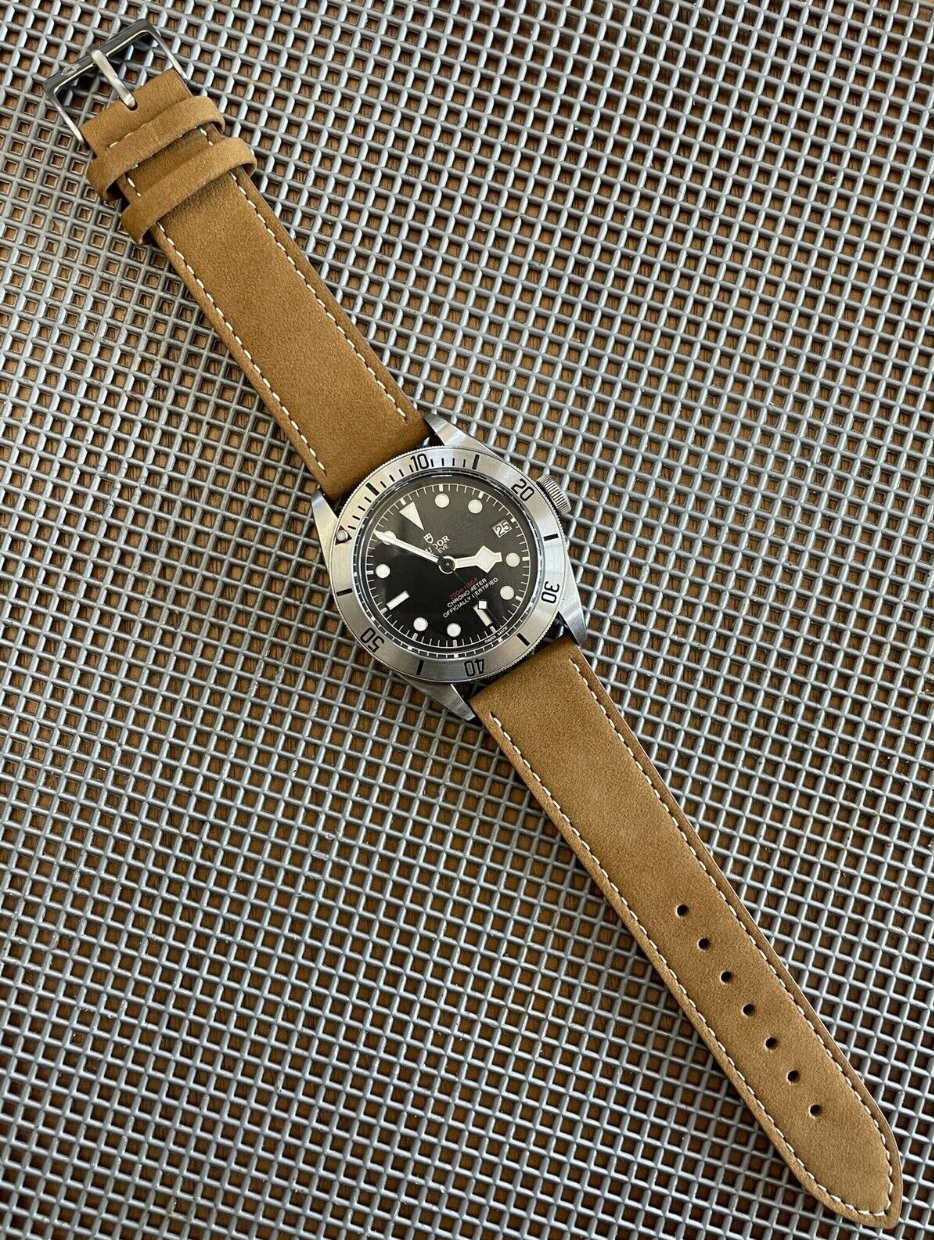 Thumbnail: TAN thin Full Grain Leather Topside Watch Straps Band White stitch