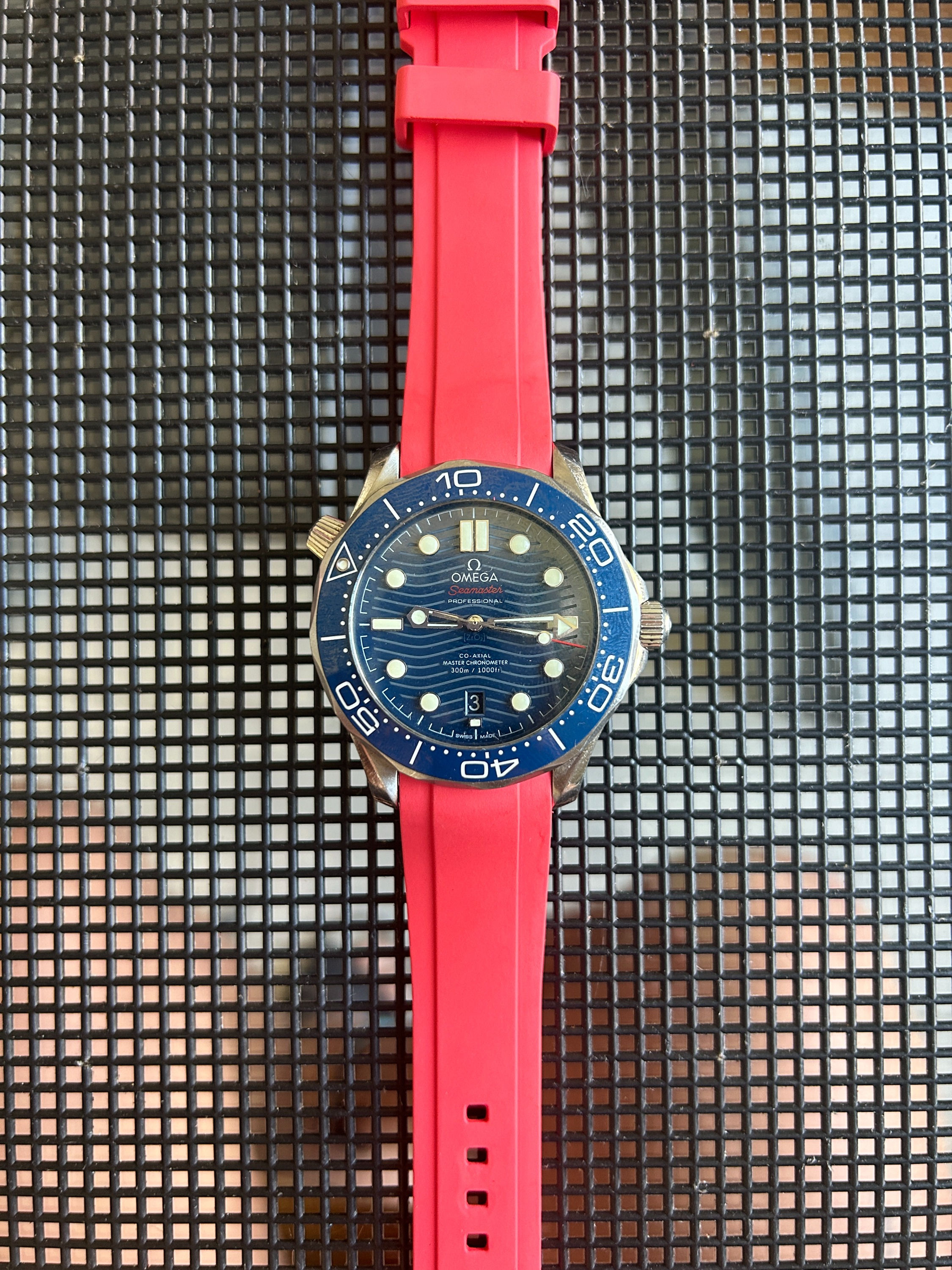 20mm RED Vulcanized Caoutchouc rubber Strap Long Omega SEAMASTER