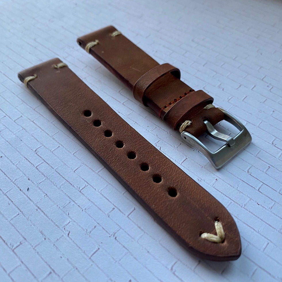 Thumbnail: Deep BROWN leather strap TAN stitch