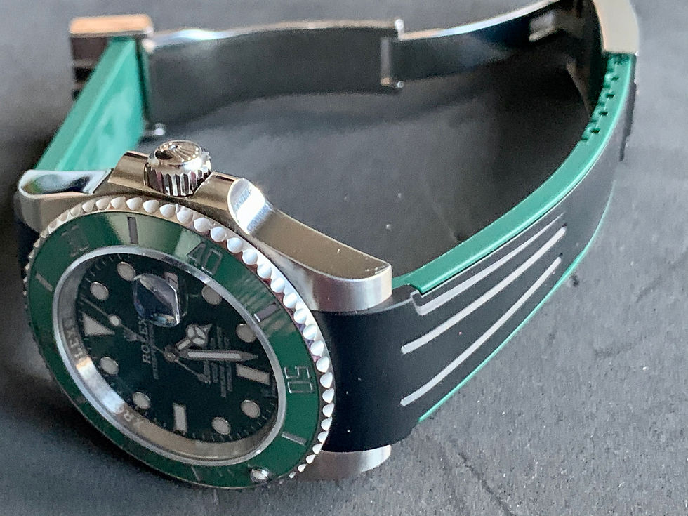 Thumbnail: 20mm Black/GREEN Vulcanized Rolex Rubber Strap Submariner, GMT, Explorer or Y