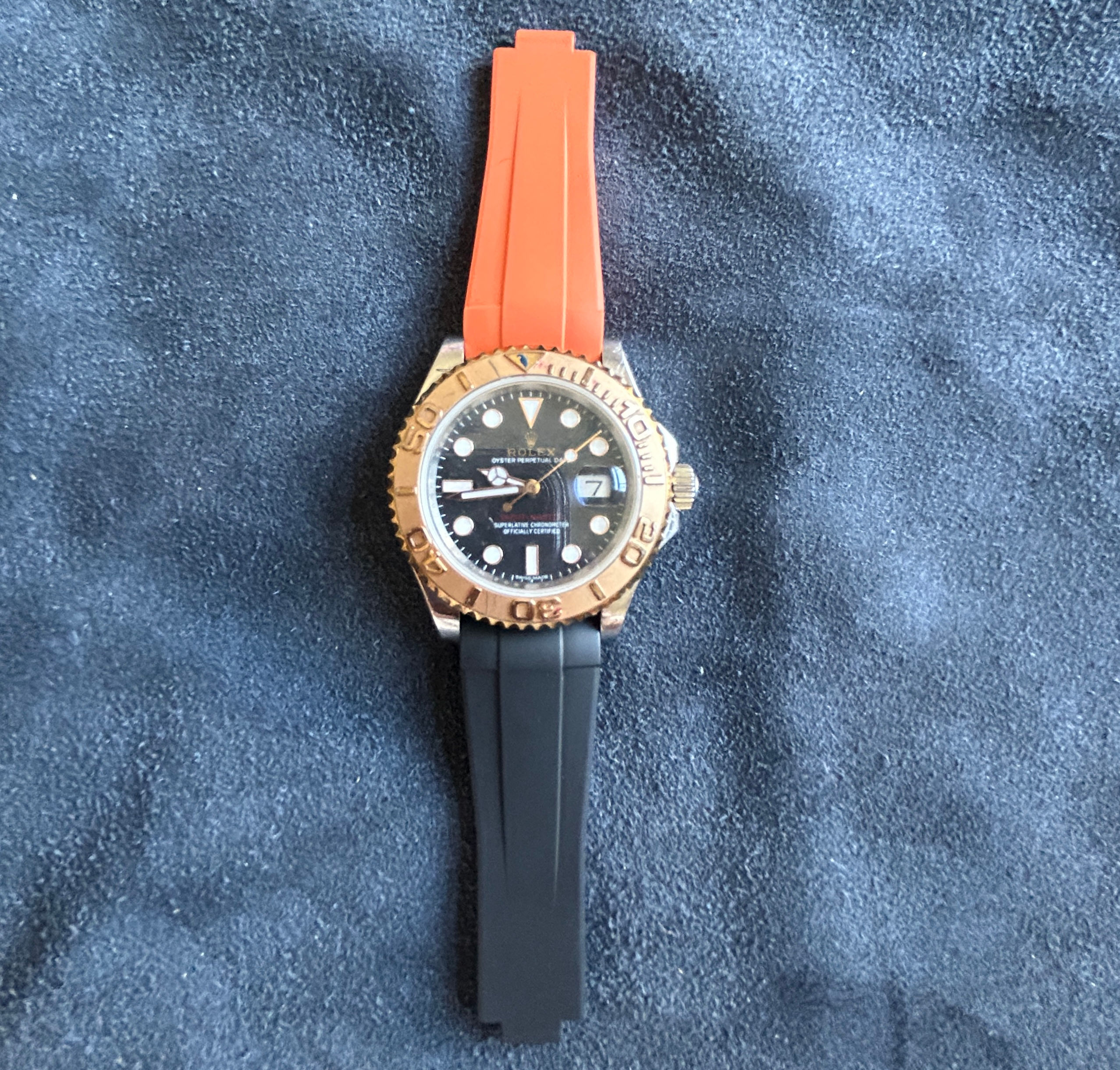 20mm Caoutchouc rubber strap fitted Rolex Yacht-Master with Buckle Orange/Black