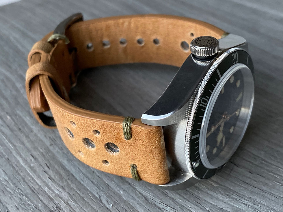Thumbnail: TAN Thick, Crazy Horse Leather Racing watch strap - OLIVE GREEN