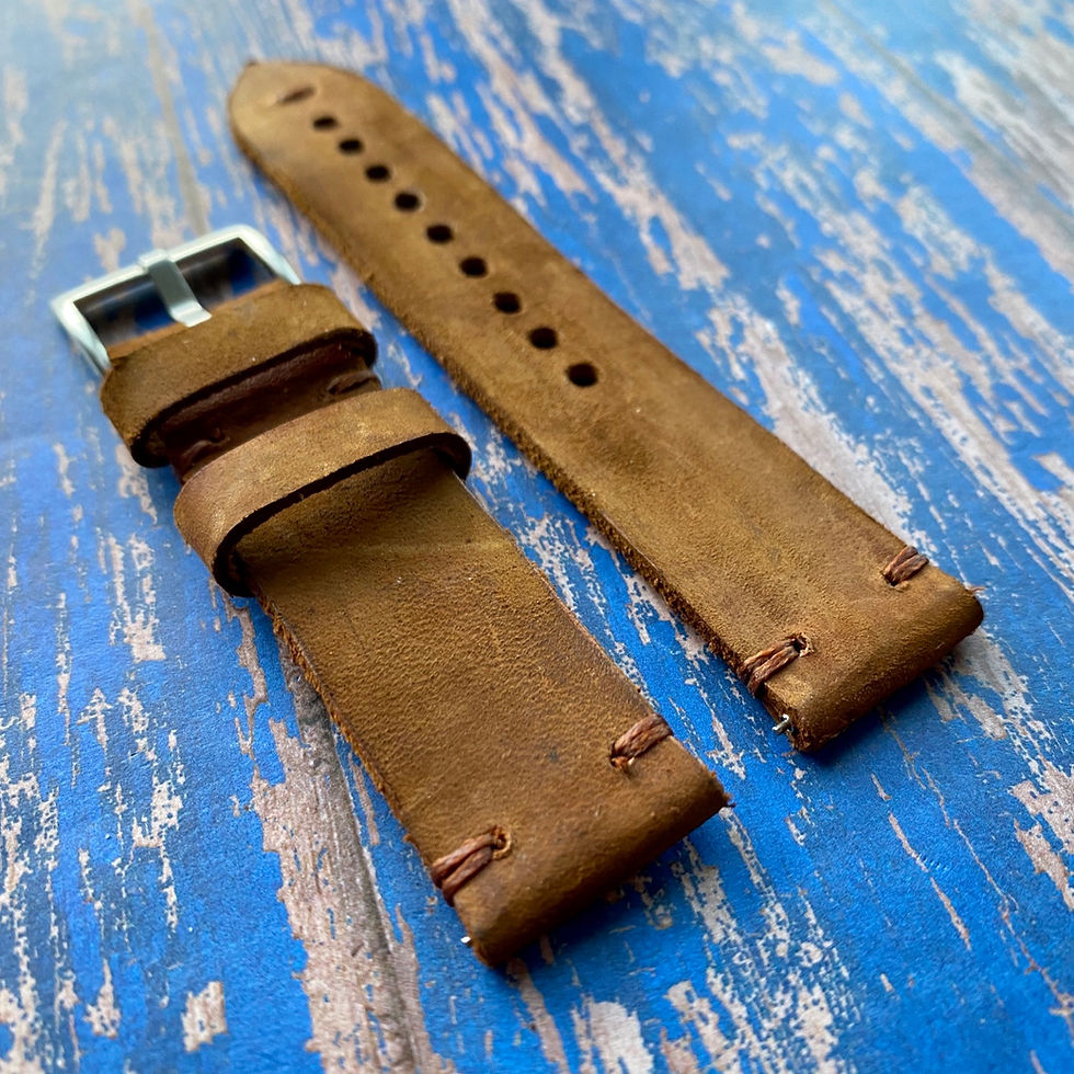 Thumbnail: ADD - Brown Crazy horse leather vintage strap brown stitch 