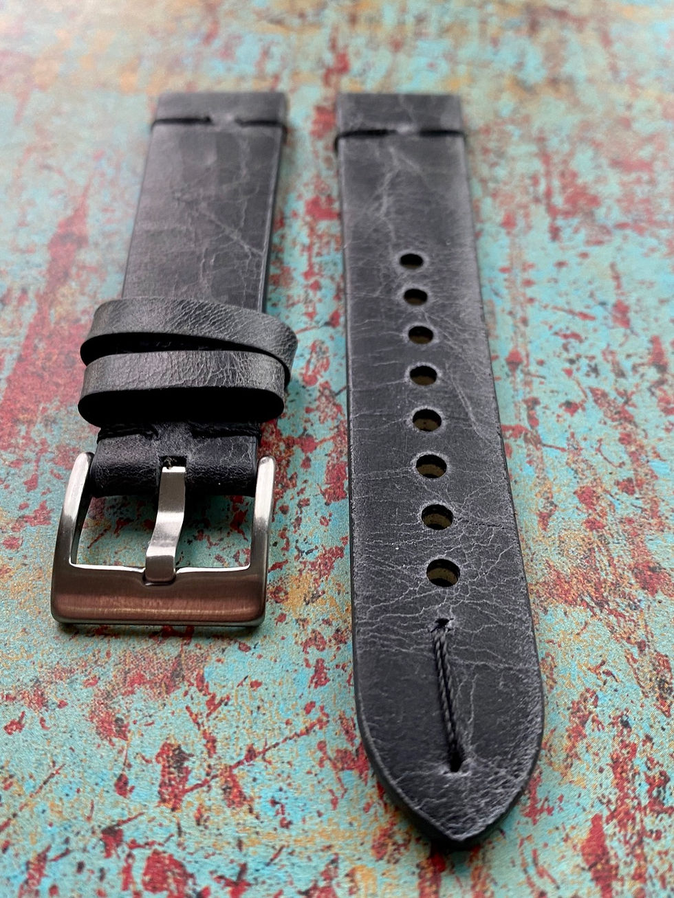 Thumbnail: 20mm DARK GRAY Modern Vintage Leather watch strap Thin BLACK Stitch