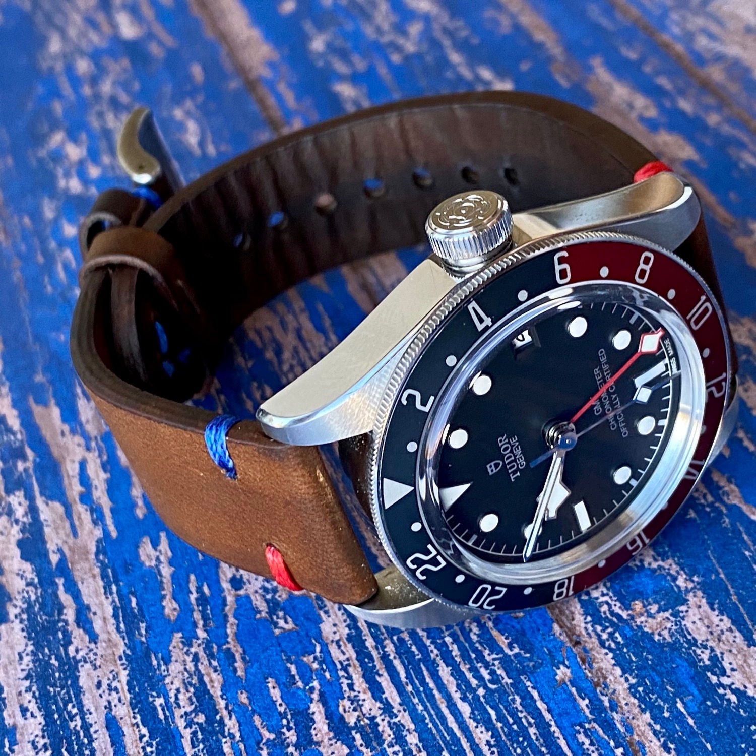 Medium to Dark Brown Vintage GMT Pepsi watch strap