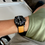 Thumbnail: Waterproof ORANGE-BROWN Leather Watch strap Rubber Bottom ORANGE stitch