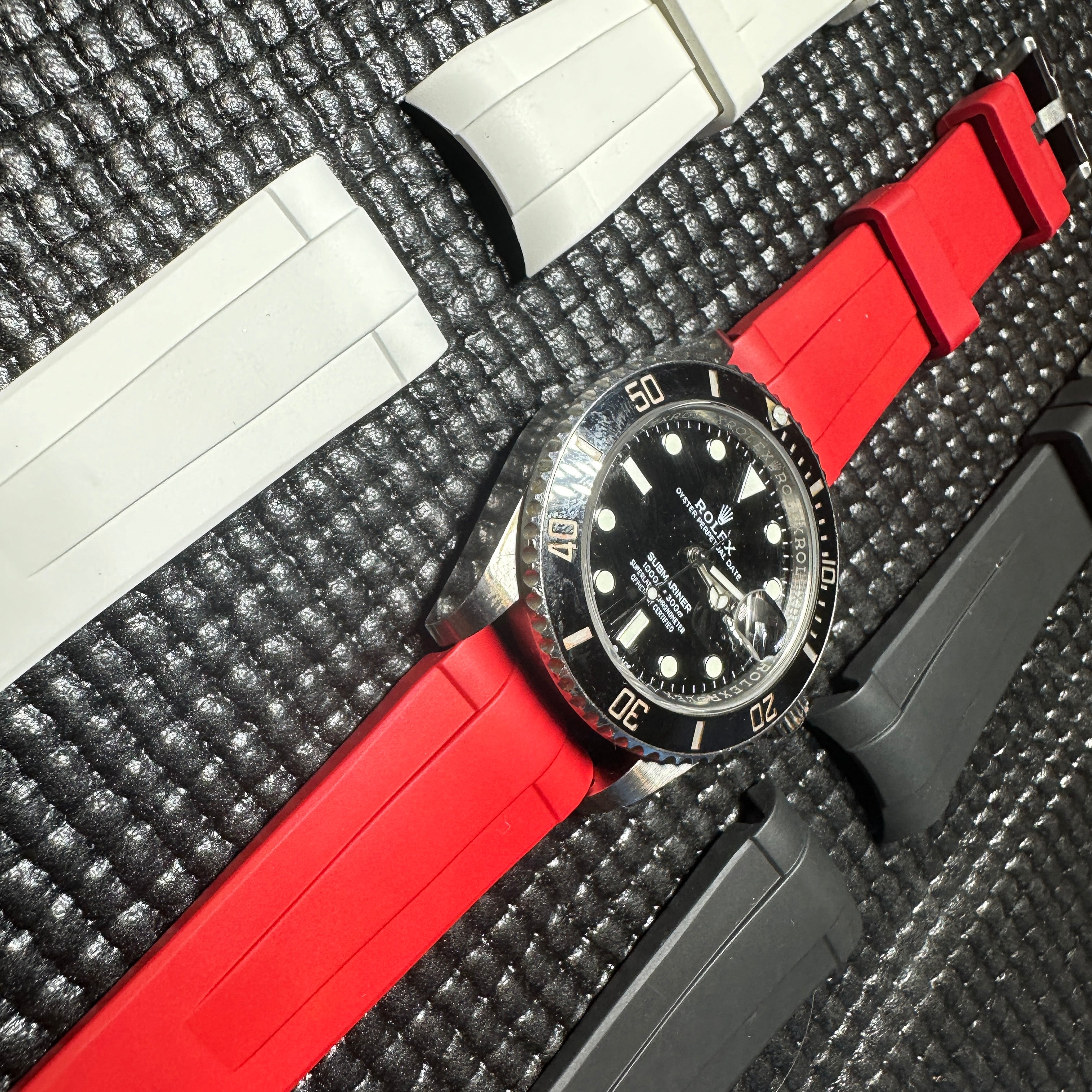 21mm WHITE BLACK RED Vulcanized Caoutchouc rubber Straps Rolex SUBMARINER