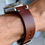 Thumbnail: Dark BROWN TUSCAN Leather Watch Strap BLUE Stitch