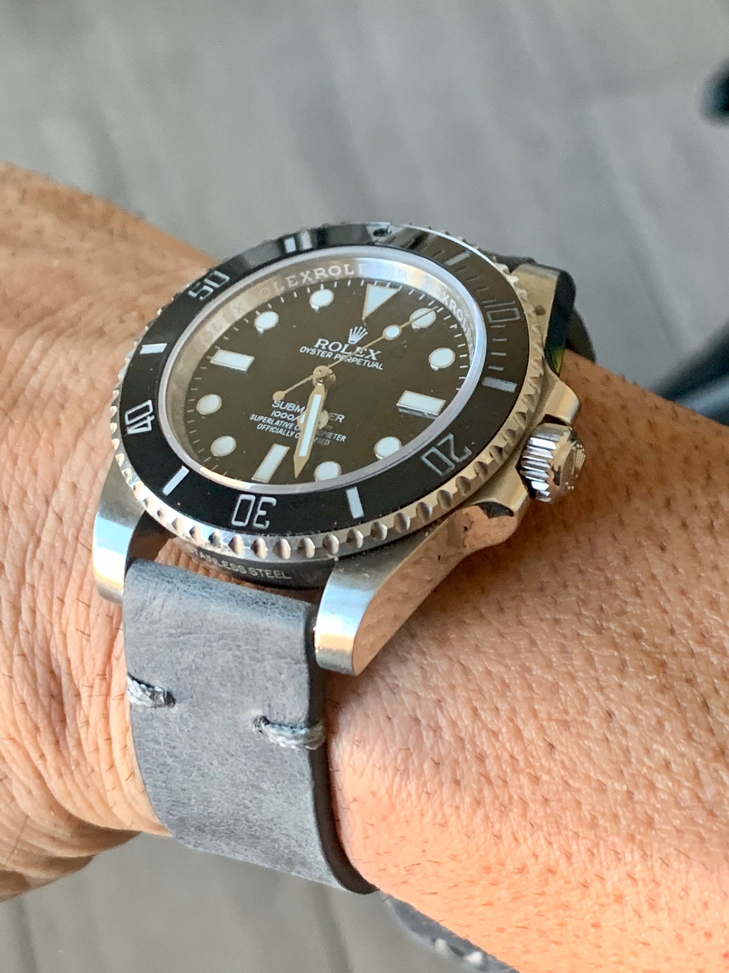 Gray Crazy Horse Leather strap/band GRAY stitch