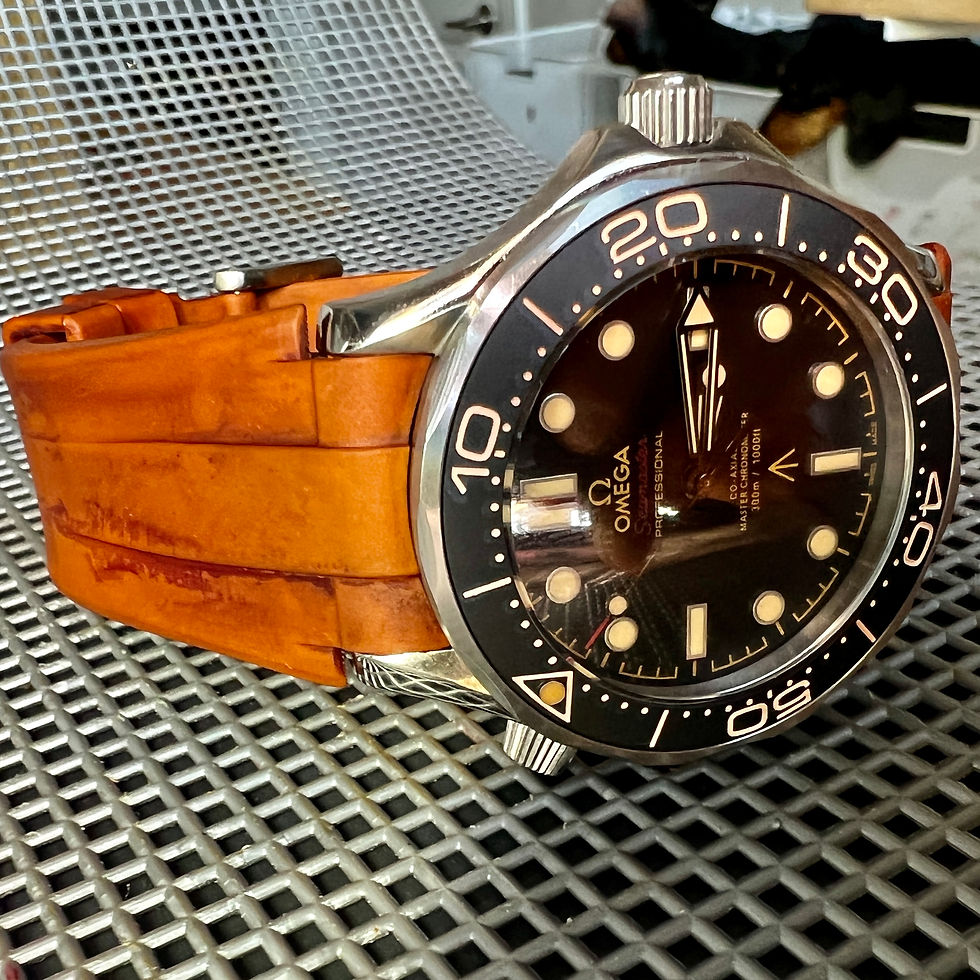 Thumbnail: 20mm flared & distressed BROWN rubber strap for OMEGA watches