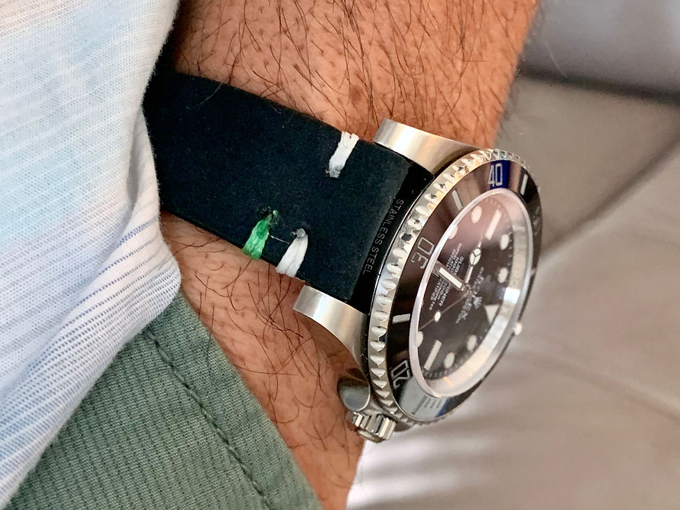 Thumbnail: BLACK Nubuck leather strap WHITE GREEN stitch
