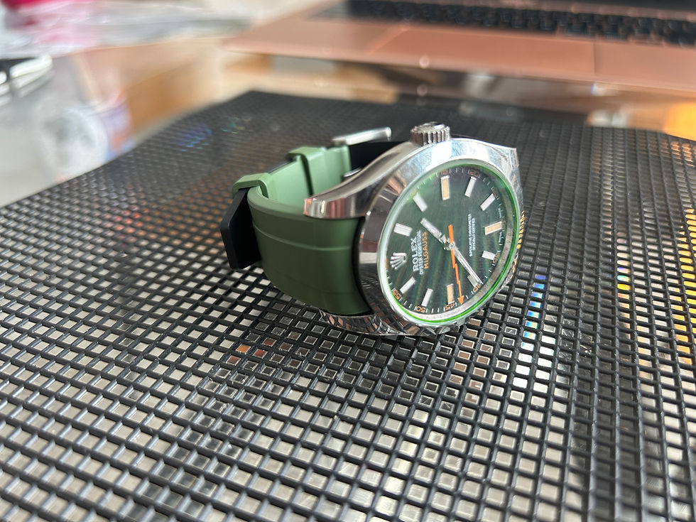 Thumbnail: 20mm GREEN/BLACK Vulcanized Caoutchouc rubber Strap Rolex Milgauss