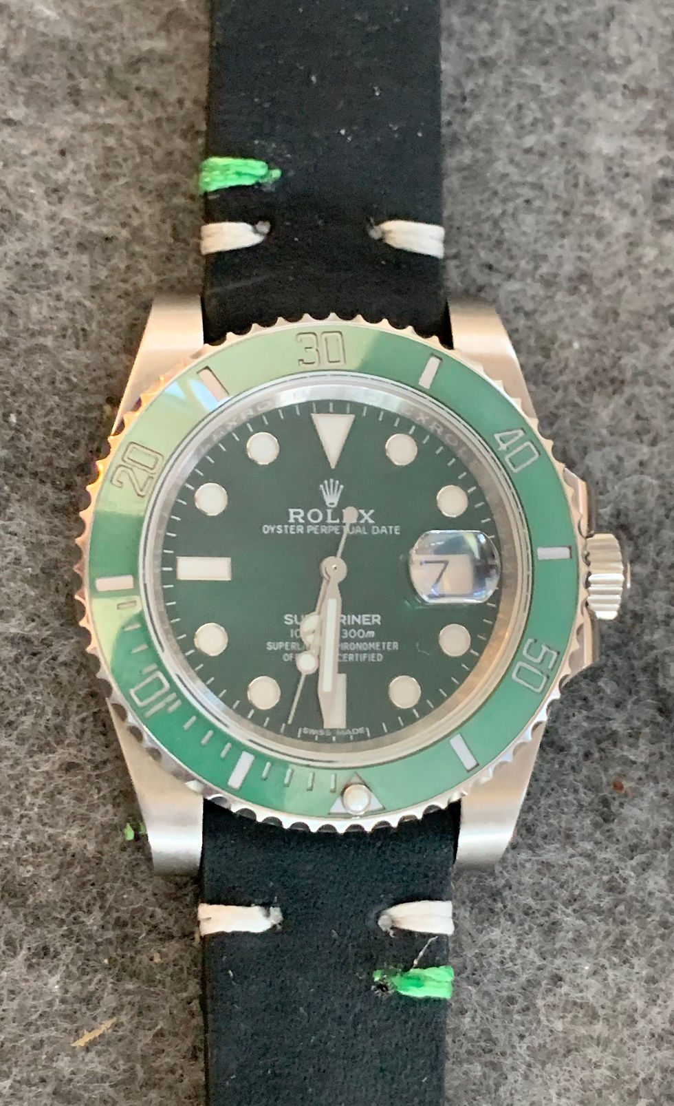 Thumbnail: BLACK Nubuck leather strap WHITE GREEN stitch