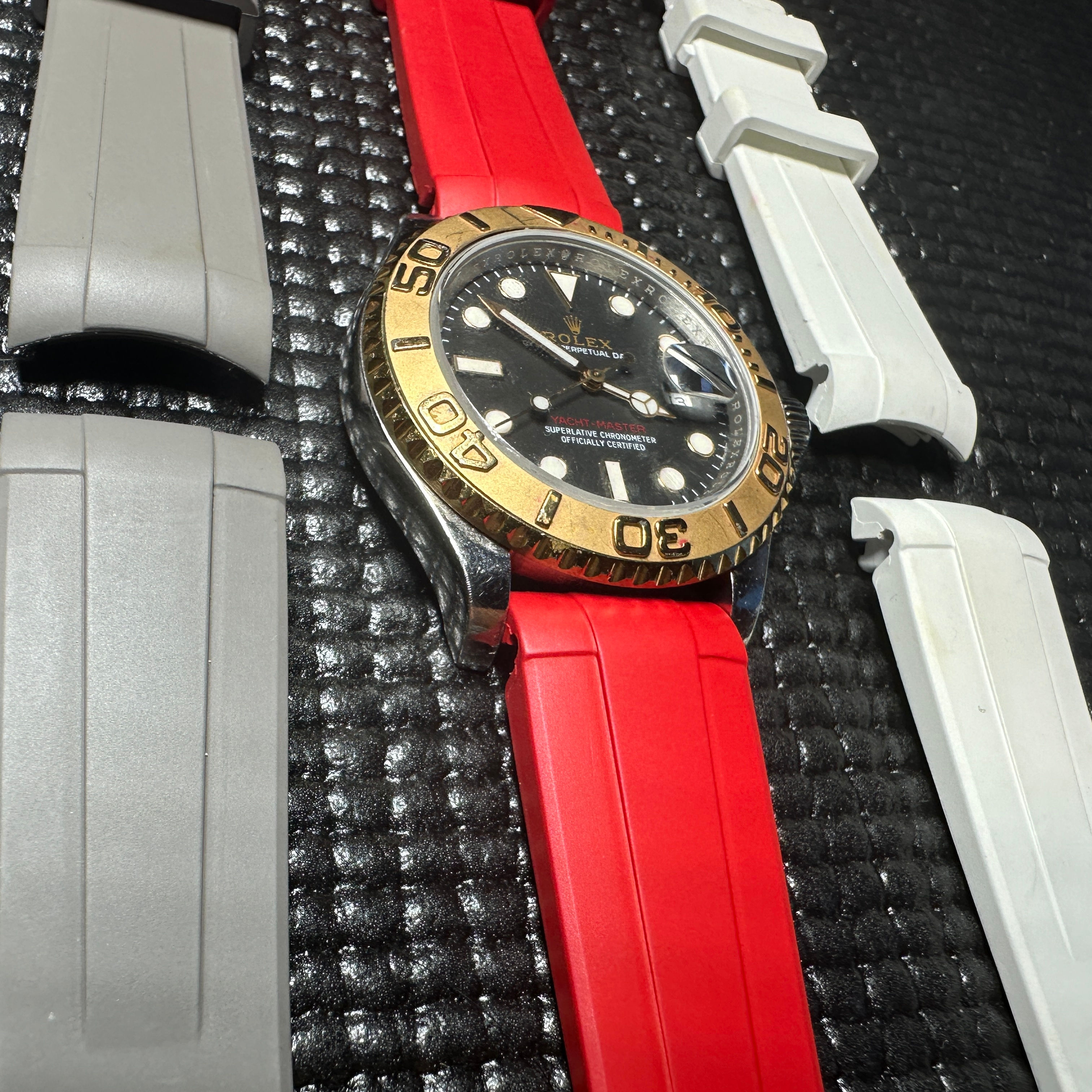 20mm GRAY RED WHITE Vulcanized Caoutchouc rubber Strap Rolex YACHT-MASTER