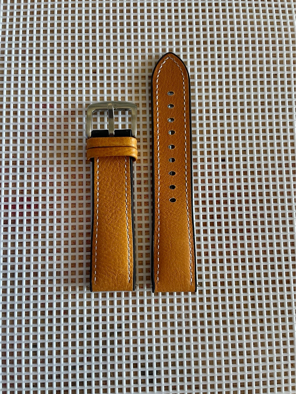 Thumbnail: 22mm Waterproof Lt. BROWN Leather Watch strap Rubber Bottom WHITE stitch