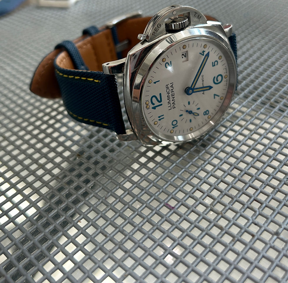 Thumbnail: 22mm GRAYBLUE Sailcloth Canvas/Leather watch strap GREEN Stitch Luminor PANERAI