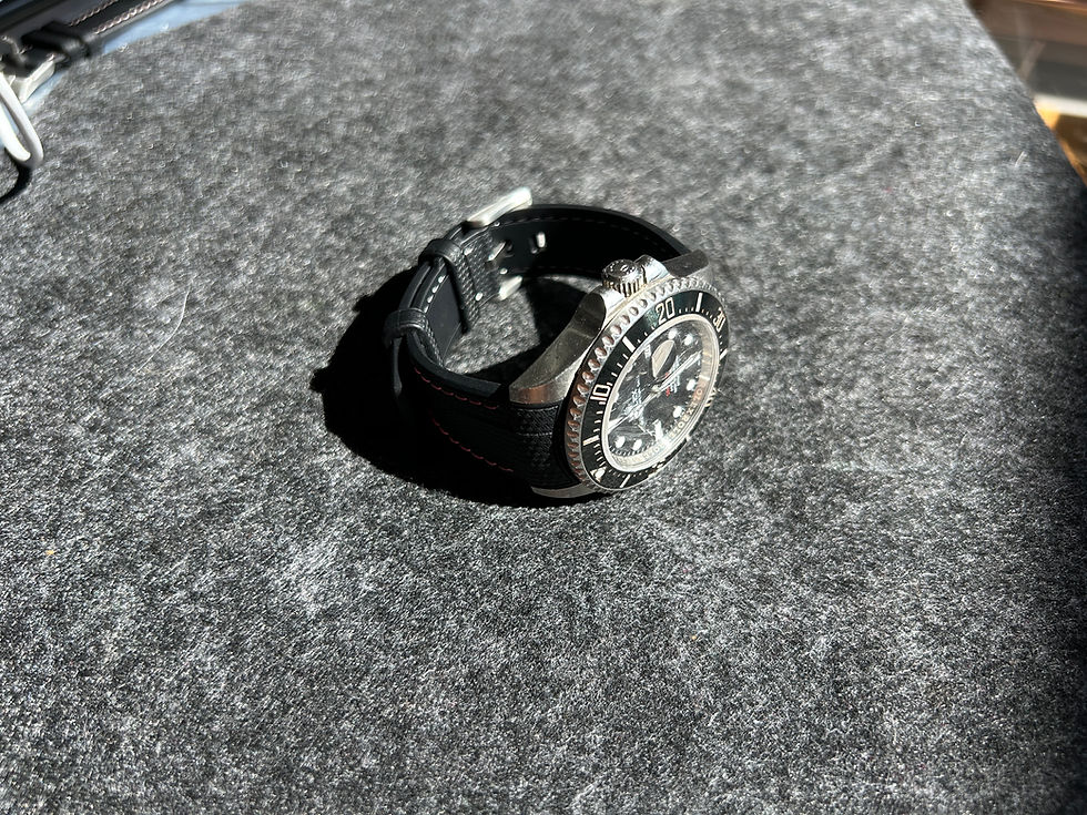 Thumbnail: 22mm BLACK Rubber Sailcloth PINK Stitch Rolex Sea-Dweller