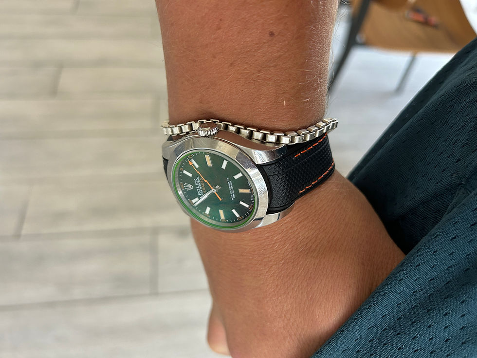 Thumbnail: 20mm BLACK Rubber Sailcloth ORANGE Stitch Rolex Milgauss
