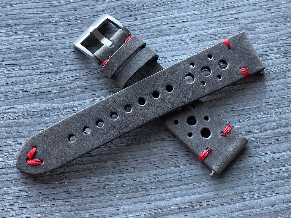 Thumbnail: DARK GRAY Thick, Crazy Horse Leather Racing watch strap RED Stitch
