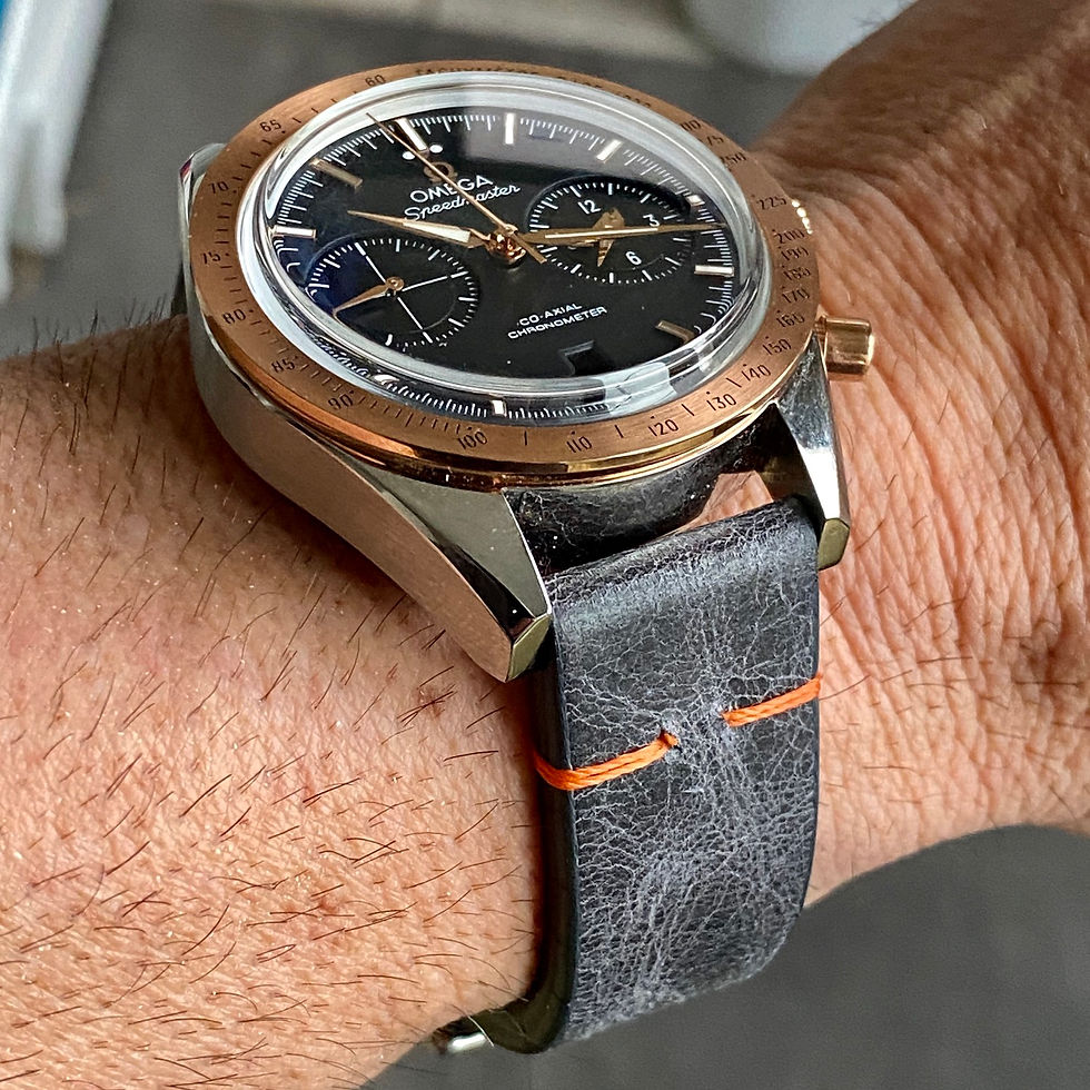 Thumbnail: DARK GRAY Modern Vintage Leather strap Thin ORANGE stitch