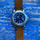 Thumbnail: Thick BROWN suede watch straps BLUE stitch