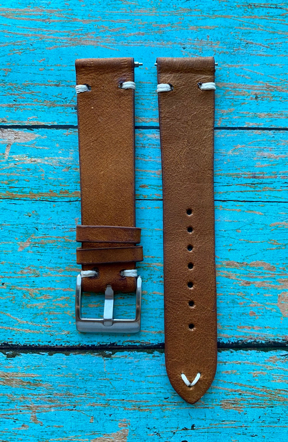 Thumbnail: BROWN Antiqued Vintage” Leather strap WHITE stitch