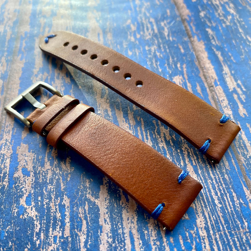 Thumbnail: “Sunset” BROWN Cumberland Canyon leather BLUE stotch