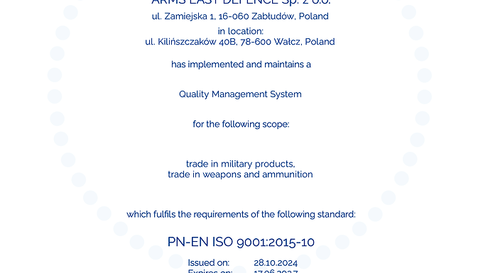Arms East Defence ISO 9001 ENG
