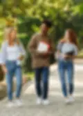 A group of students is walking outside