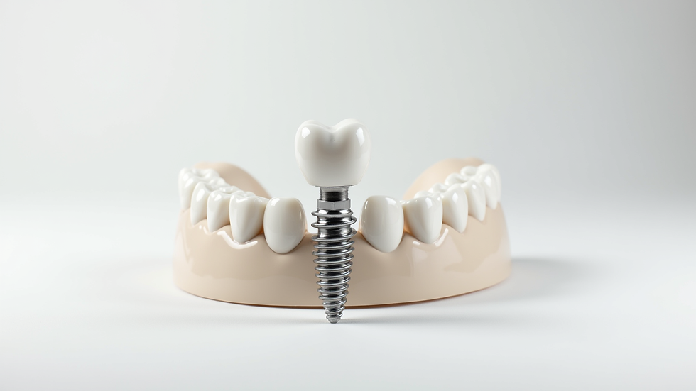 Close-up view of dental implant model on a white background