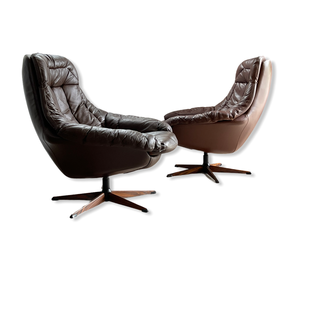 1960s H. W. Klein Swiveling Leather Lounge Chairs