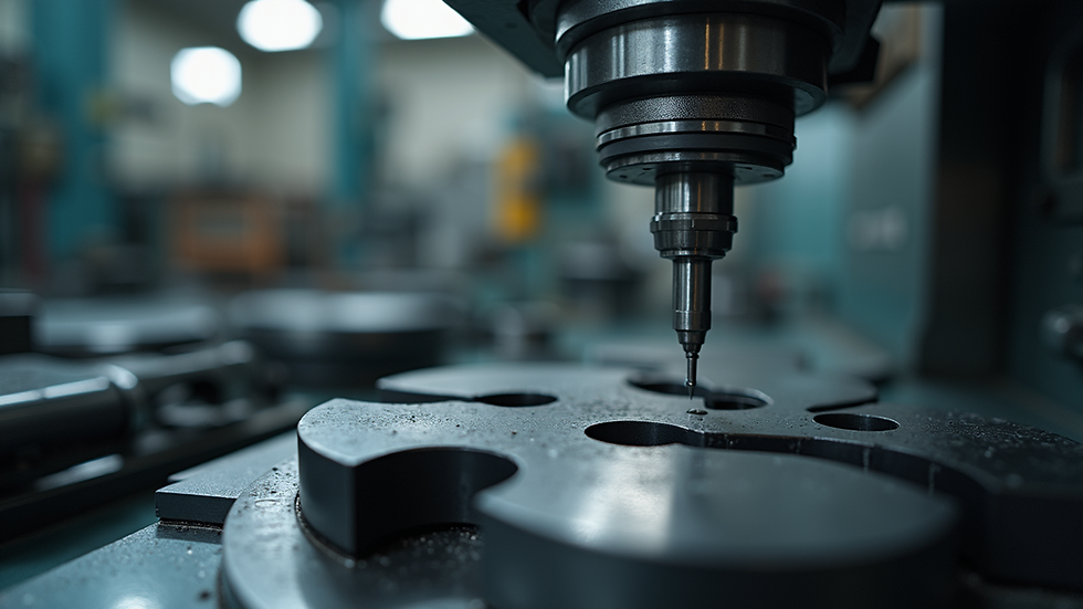 Eye-level view of a precision workshop showcasing various machining tools